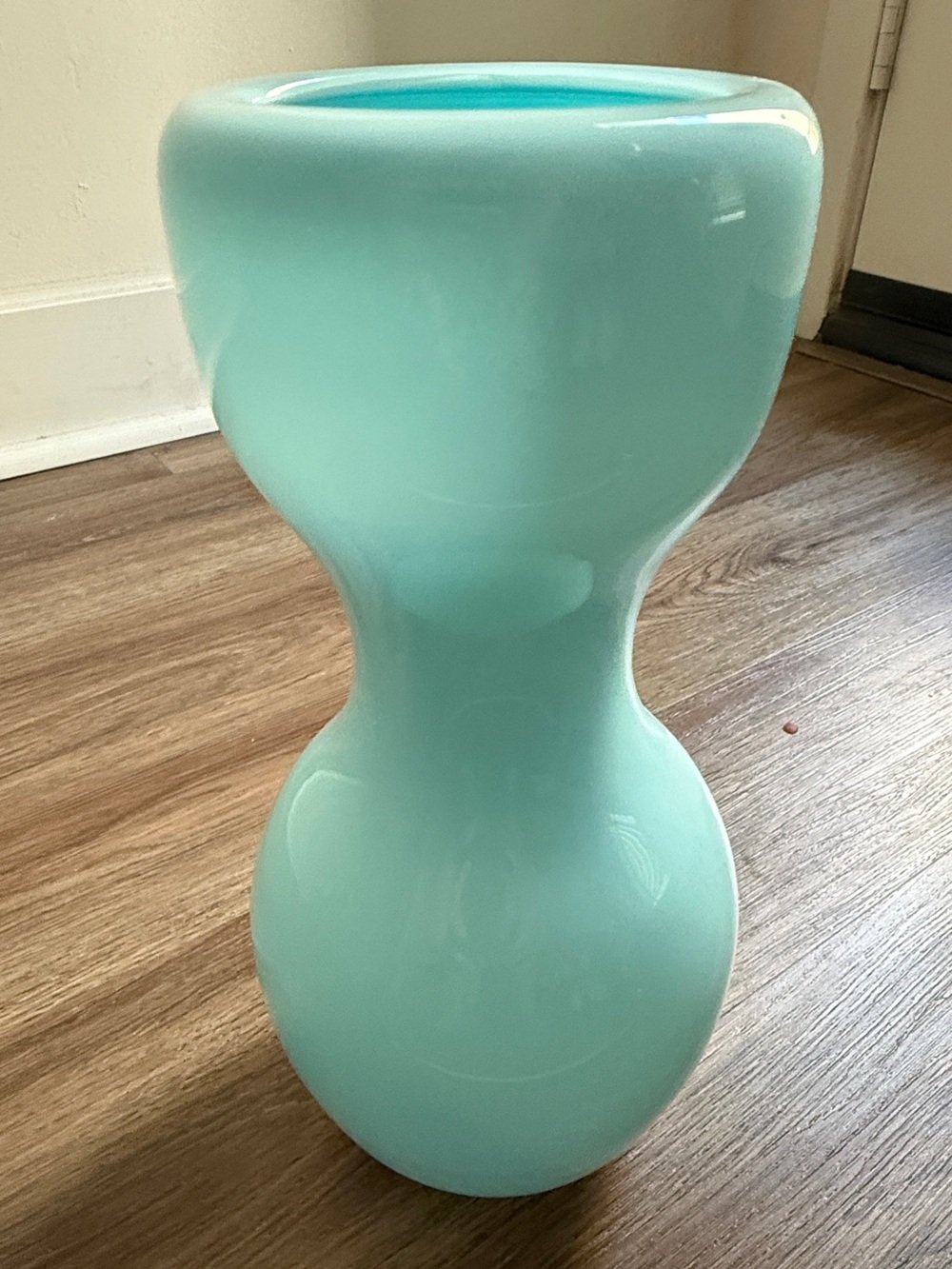 Crate & Barrel Karma Blue Art Glass Hourglass-Shaped Vase